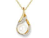 14K Yellow Gold Freshwater Cultured 7-8mm Pearl Drop Pendant Necklace with Chain